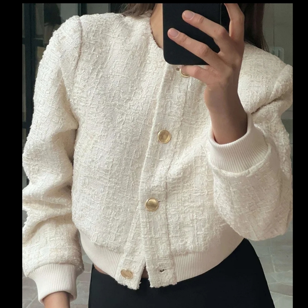 Office Lady Beige Twist Bomber Jackets Women Long Sleeve - Picture 1 of 7